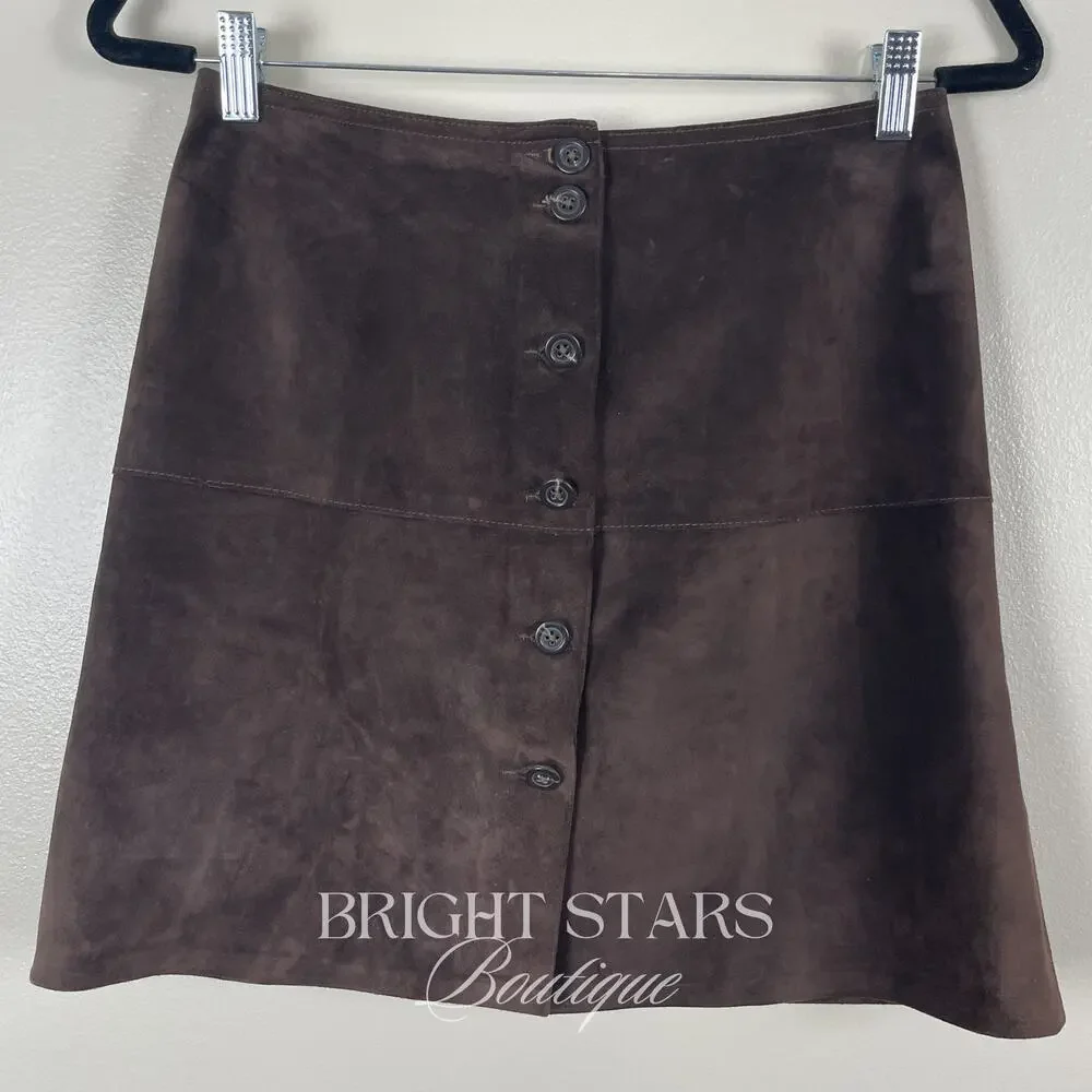 Rare Brown Suede Mini Skirt ASO Monica Gellar Friends Vintage 90s Button Up